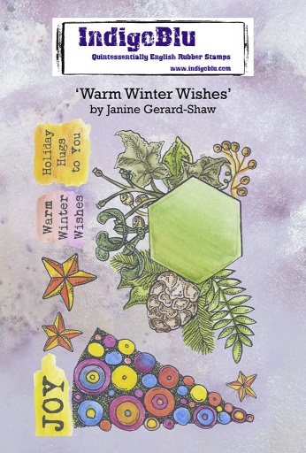 Warm Winter Wishes A6 Red Rubber Stamp by Janine Gerard-Shaw